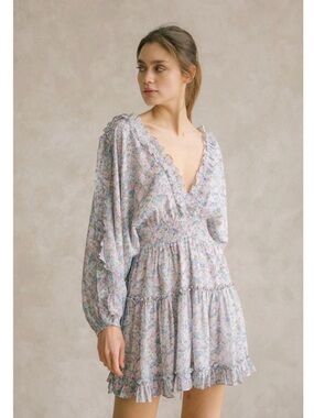 Storia Mini Dress Sz M Tiered Babydoll Floral Fit&Flare Peasant Whimsical Fairy